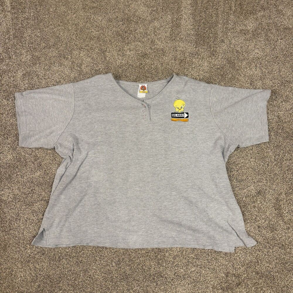 Vintage Looney Tunes Women 2XL Tweety Bird Pocket Shirt Embroidered Gray 52x26”